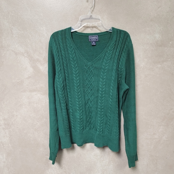 Women's Chaps Forest Green Long Sleeve Cable Knit Sweater Size Large - Picture 3 of 6
